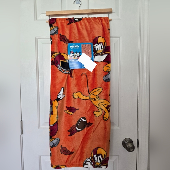 Disney Orange Mickey Mouse Sports Blanket, Football Season, Fall, Autum - Picture 1 of 4